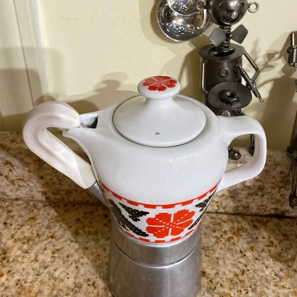 Rare vintage coffee pot in aluminum with spout and jug - Picture 3 of 7